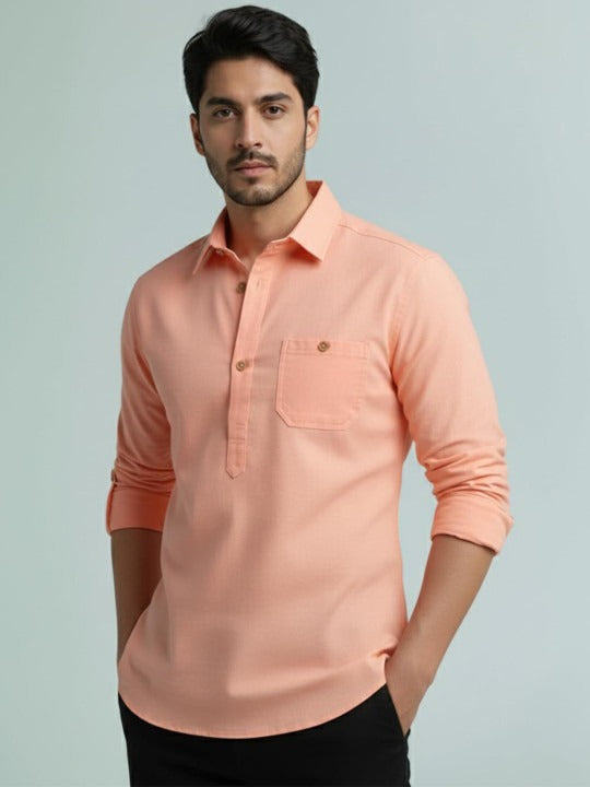 Novasol Men’s Peach Solid Casual Shirt – Full Sleeve Cotton Blend Smart Casual Shirt