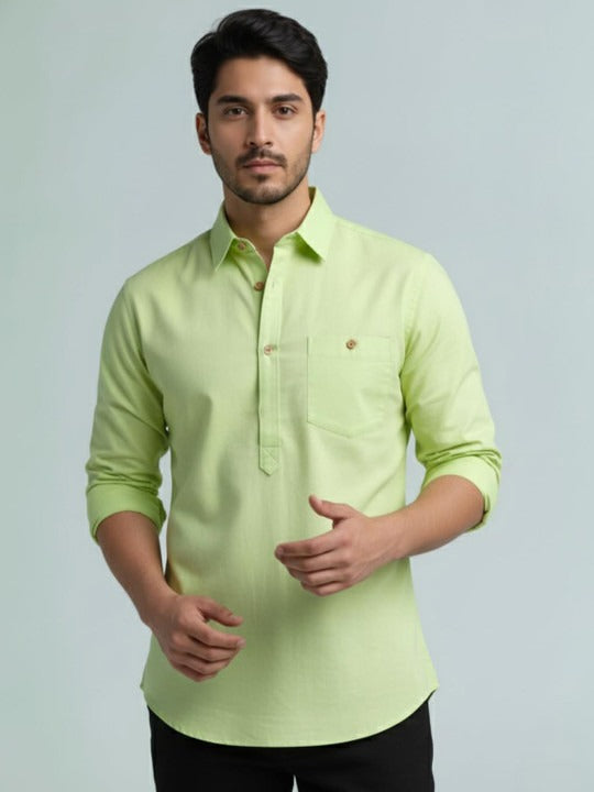 Novasol Men’s Lime Green Solid Casual Shirt – Full Sleeve Cotton Blend Shirt for Men